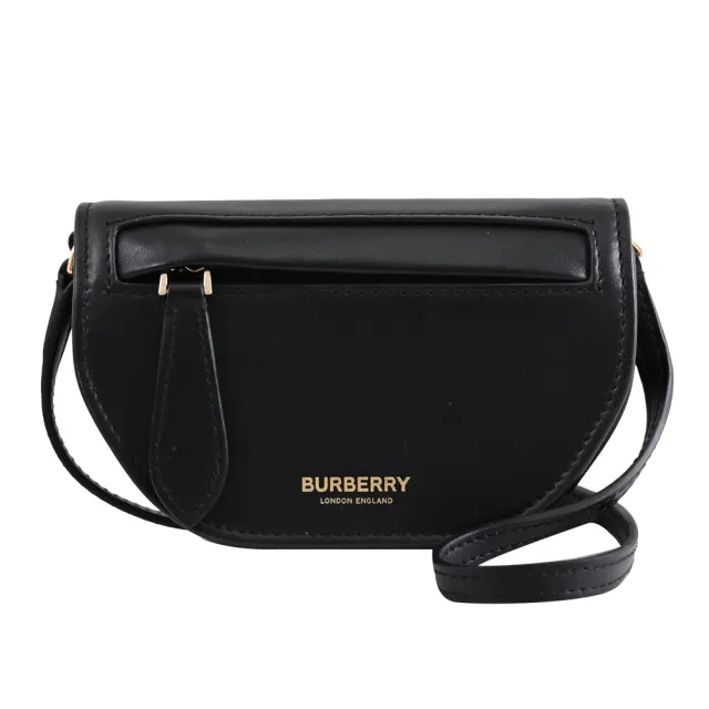 【BURBERRY 巴寶莉】經典燙LOGO小牛皮卡片包零錢包斜背包小廢包(黑)