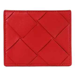 【BOTTEGA VENETA 寶緹嘉】經典手工寬版大編織小羊皮信用卡名片夾隨身卡(紅)