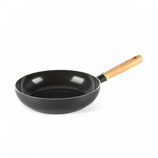 【GreenPan】GreenChef 鑽石陶瓷塗層不沾深煎鍋 東京木紋 24cm 鋯石黑(不含蓋/不挑爐具/不沾鍋/陶瓷)