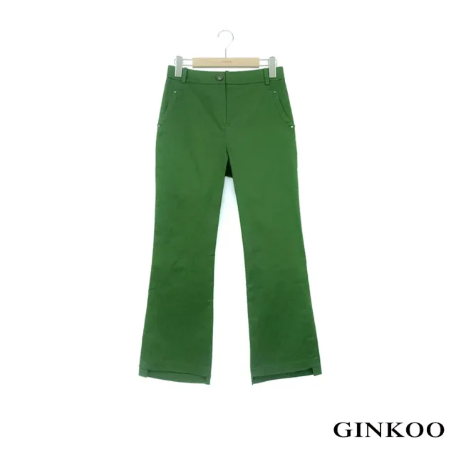 【GINKOO 俊克】褲衩撞色車線微喇叭褲