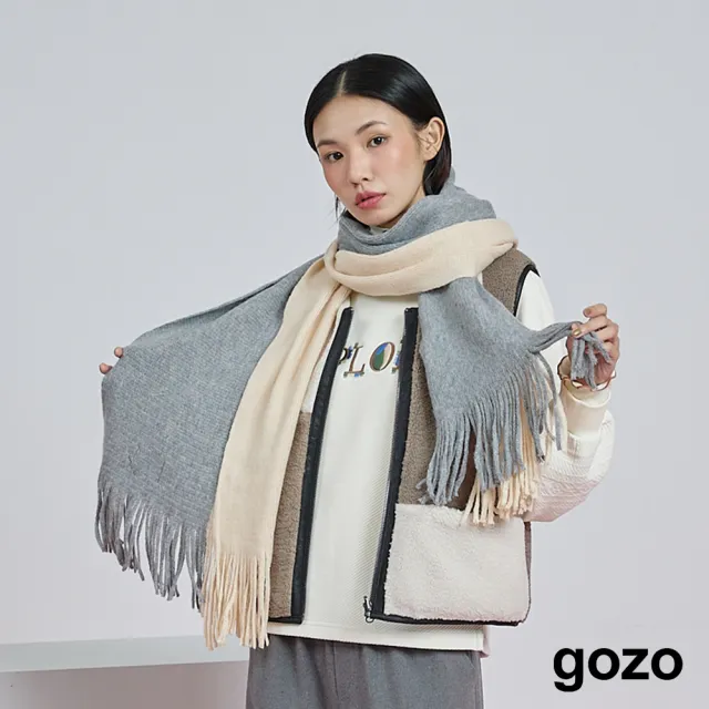 【gozo】☆禮物/送禮☆織標雙色流蘇圍巾(兩色)