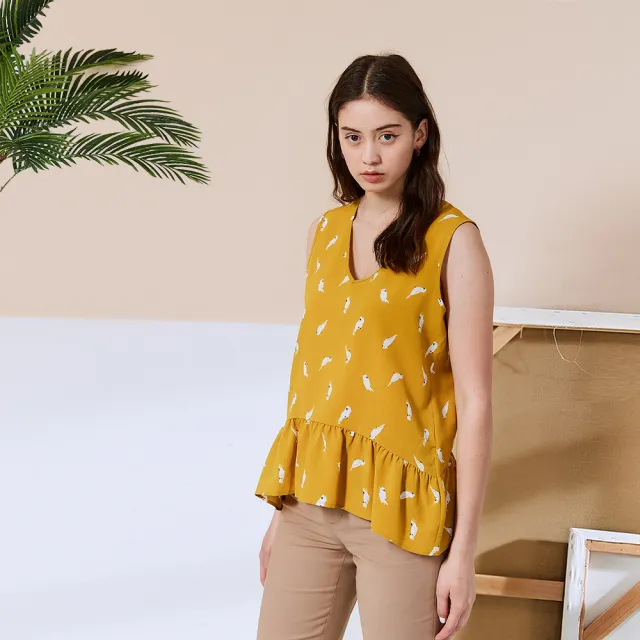 【ICHE 衣哲】Cop.Copine法式鳥語荷葉背心造型上衣