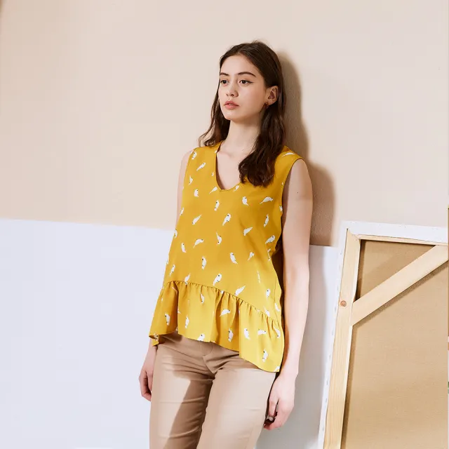 【ICHE 衣哲】Cop.Copine法式鳥語荷葉背心造型上衣