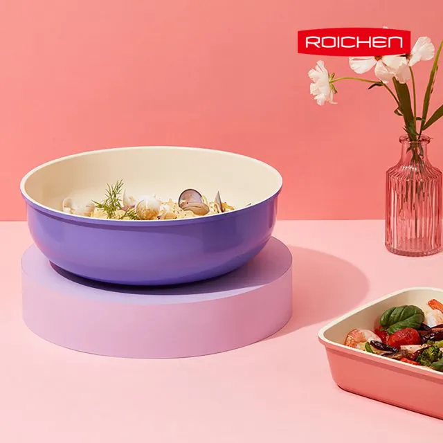 【Roichen】韓國製 28cm深炒鍋+可拆把手(IH爐 全火源適用 露營 輕量鍋陶瓷塗層不沾鍋)
