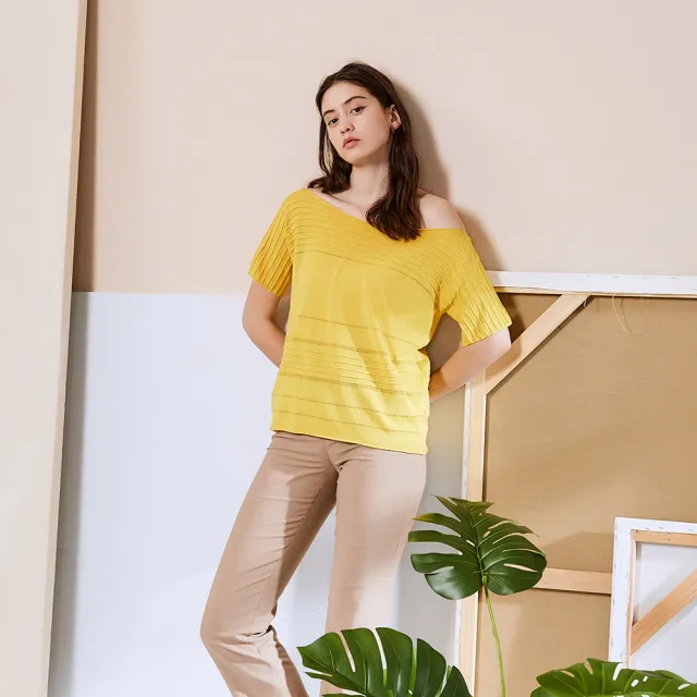 【ICHE 衣哲】Cop.Copine簡約船領斜肩親膚針織上衣(兩色)