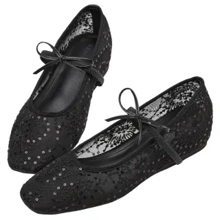 【Grace Gift】阿朗頌晨光繡花蕾絲內增高瑪莉珍鞋(黑)