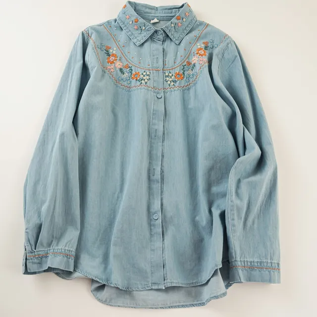 【ASister 小姊姊】AS1439#牛仔襯衫☆長袖水洗棉牛仔*刺繡印花特輯*排釦外套/罩衫(17款 F 胸圍108cm)