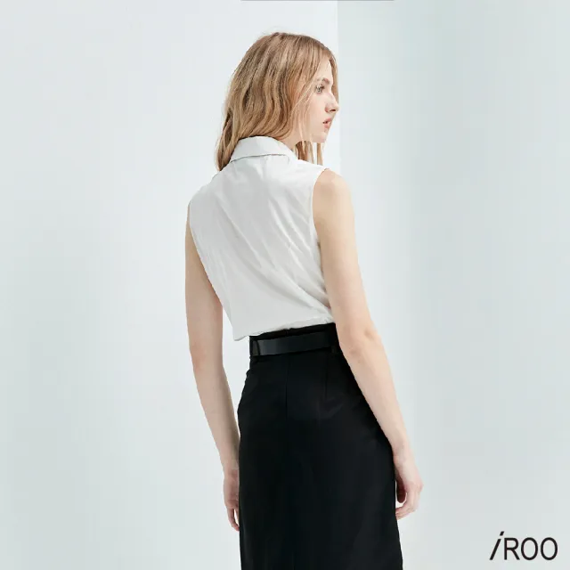 【iROO】異材質綁結帶無袖襯衫