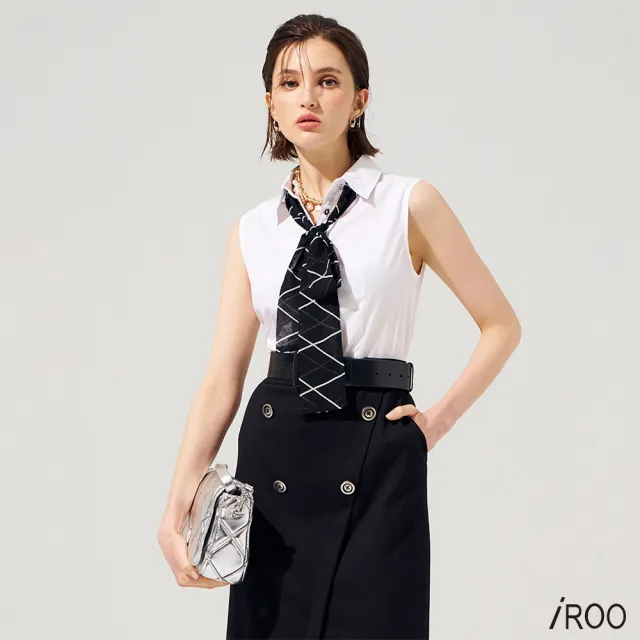 【iROO】異材質綁結帶無袖襯衫