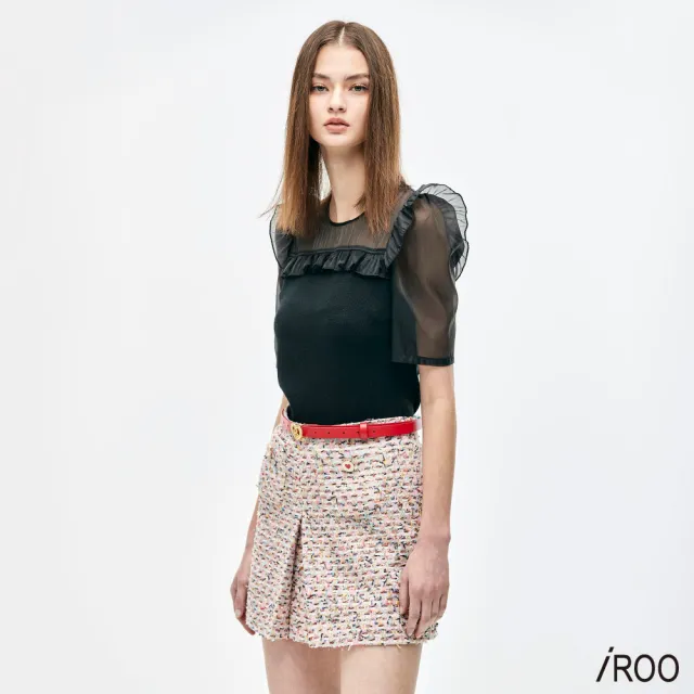 【iROO】彩色睫毛花呢紗短褲裙