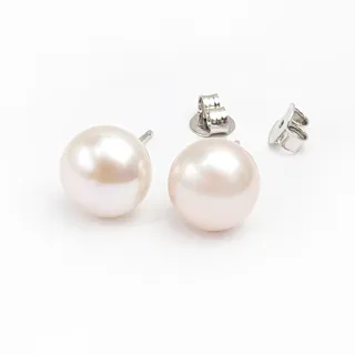 【大東山樑御珊瑚】天然珍珠高品質銀耳針耳環-大尺寸(9-9.25mm)