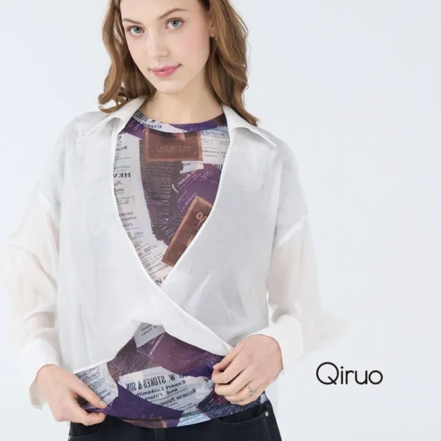 【Qiruo 奇若名品】春夏專櫃白色透明罩衫7069A 長袖上衣 