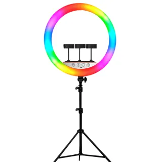【ROWA 樂華】支援同時三隻手機 RGB22 22吋全彩遙控環形LED直播補光燈(贈200CM腳架)