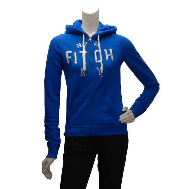 【Abercrombie & Fitch】亮片FITCH內刷毛拉鍊帽T外套(女-藍609835964)