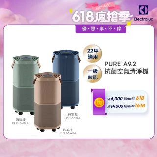 【Electrolux 伊萊克斯】高效能抗菌空氣清淨機 EP71-76BLA 76GRA 76WBA(Pure A9.2 三色任選 29坪內適用)