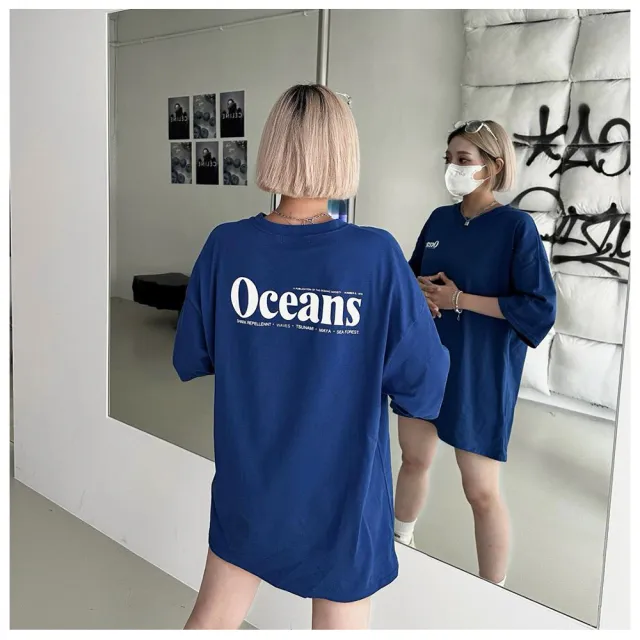 【Dition】美式文字oceans短袖上衣 寬版t恤(男女可穿 oversize)