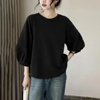 【LANNI 藍尼】★燈籠七分袖素色上衣(女上衣/舒適/圓領/T恤)