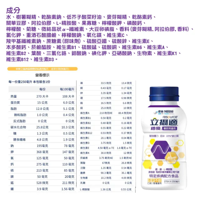 【雀巢健康科學】立攝適穩優糖尿病配方 香草不甜 24瓶/箱(口飲/管罐適用)