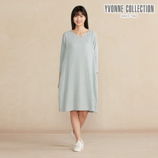 【YVONNE 以旺傢飾】雙層紗V領長袖洋裝(泉水綠)