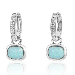 【Jpqueen】湖水藍歐泊蛋白石幾何水鑽圈圈耳環(銀色)