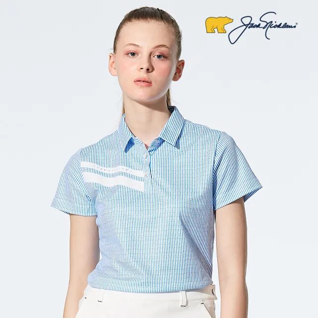 【Jack Nicklaus 金熊】GOLF女款數位印花彈性吸濕排汗高爾夫球衫//POLO衫(藍色)
