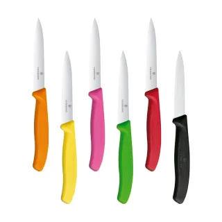 【VICTORINOX 瑞士維氏】尖頭水果刀-鋸齒-黑/紅/綠/粉/黃/橘 無刀套(多色可選)