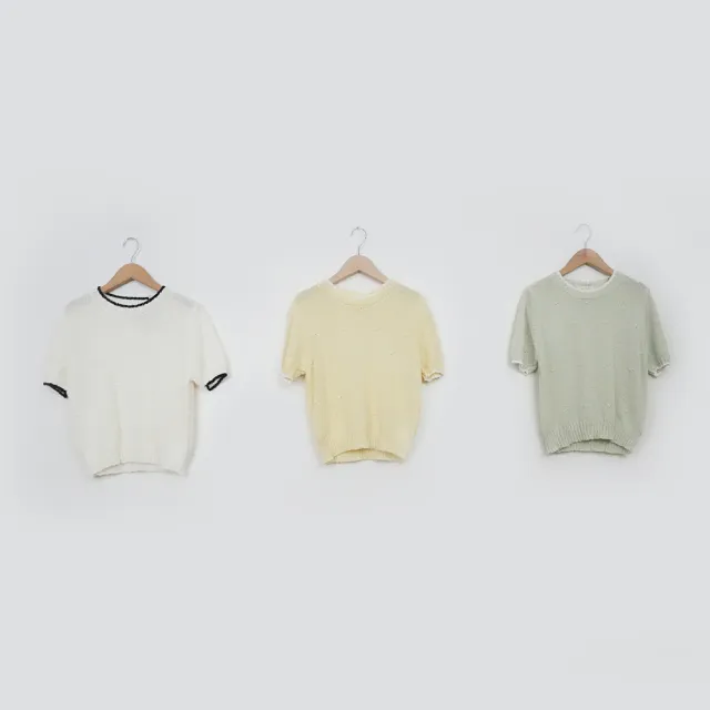 【MOSS CLUB】配色邊條立體小凸點短袖針織上衣(綠 杏 黃/魅力商品)
