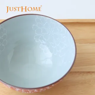 【Just Home】日本製美濃燒陶瓷5吋碗300ml-紅菊(深丸大平碗 可微波 碗 飯碗 碗盤)