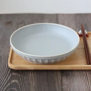 【Just Home】輕霧豎紋陶瓷8吋湯盤-淡灰(可微波 盤 餐盤 碗盤 碗盤餐具)
