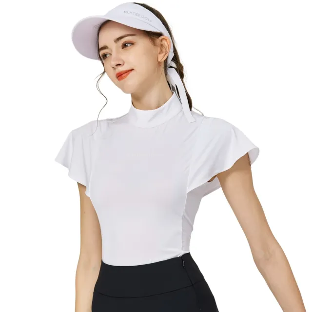 【BLKTEE GOLF】出清特價 波浪袖立領女短袖上衣-白.軍綠.黑(高爾夫短袖上衣 golf球衫)