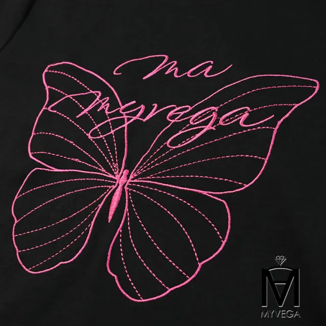 【MYVEGA 麥雪爾】MA純棉蝴蝶刺繡側綁帶上衣-黑(復古T/)