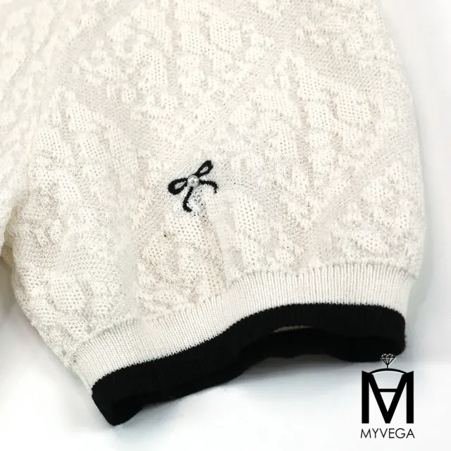【MYVEGA 麥雪爾】MA冰涼紗緹花蝴蝶節刺綉針織上衣-米