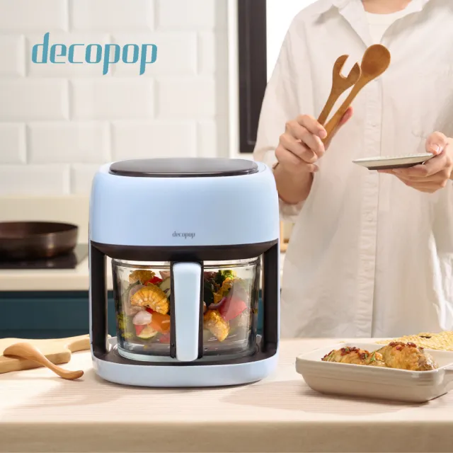 【decopop】智能觸控美型玻璃氣炸鍋4.5L大容量 DP-107(智能控溫/不沾油好清洗/360度均勻加熱)