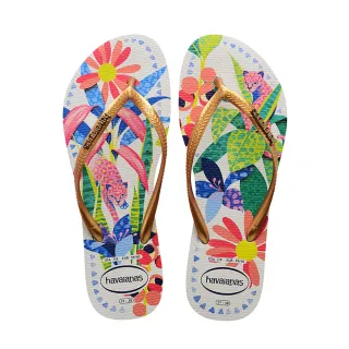 【havaianas 哈瓦仕】拖鞋 女鞋 夾腳拖 花卉 花豹 Slim Tropical 白 4122111-0093W(哈瓦士)