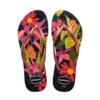 【havaianas 哈瓦仕】拖鞋 女鞋 夾腳拖 花卉 花豹 Slim Tropical 黑 4122111-1256W(哈瓦士)
