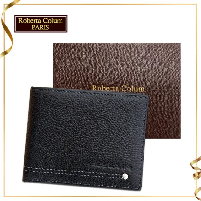 【Roberta Colum】諾貝達 男用專櫃皮夾 12卡片短夾(23157-1黑色)
