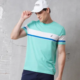 【NAUTICA】官方旗艦 男裝 跳色拼接條紋短袖T恤(綠色)