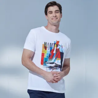 【NAUTICA】官方旗艦 男裝 手繪感帆船印花短袖T恤(白色)