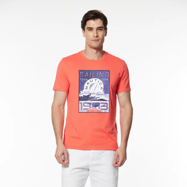 【NAUTICA】官方旗艦 男裝 帆船隊圖騰印花短袖T恤(粉色)
