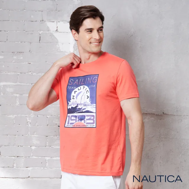 【NAUTICA】官方旗艦 男裝 帆船隊圖騰印花短袖T恤(粉色)