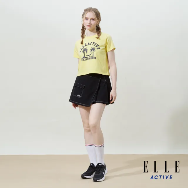 【ELLE ACTIVE】女款 夏日棕櫚印花短袖T恤-黃色(EA25S2W1604-54)