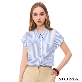 【MOMA】條紋反褶短袖襯衫(淺藍色)