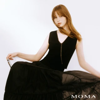 【MOMA】簡約M+低調奢華珠鍊針織無袖上衣(黑色)