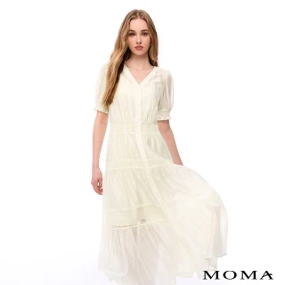 【MOMA】微透感優雅泡袖洋裝(杏色)