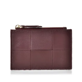 【A&L 老工匠】真皮Lilac簡約時尚羊皮編織零錢包卡夾短夾(真皮皮夾 深酒紅)