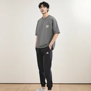 【adidas 愛迪達】愛迪達 素面 縮口長褲 黑色 男裝 休閒長褲 運動長(原裝進口)