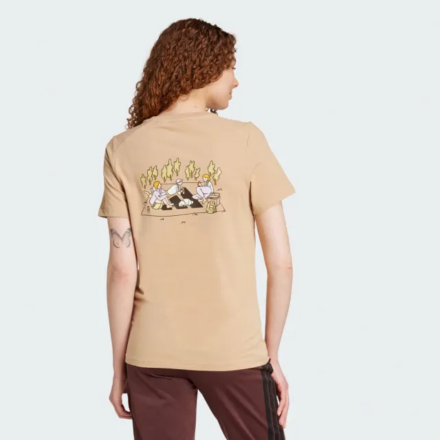 【adidas 愛迪達】短袖上衣 女 W C DDL CAMP T 卡其 JX5324
