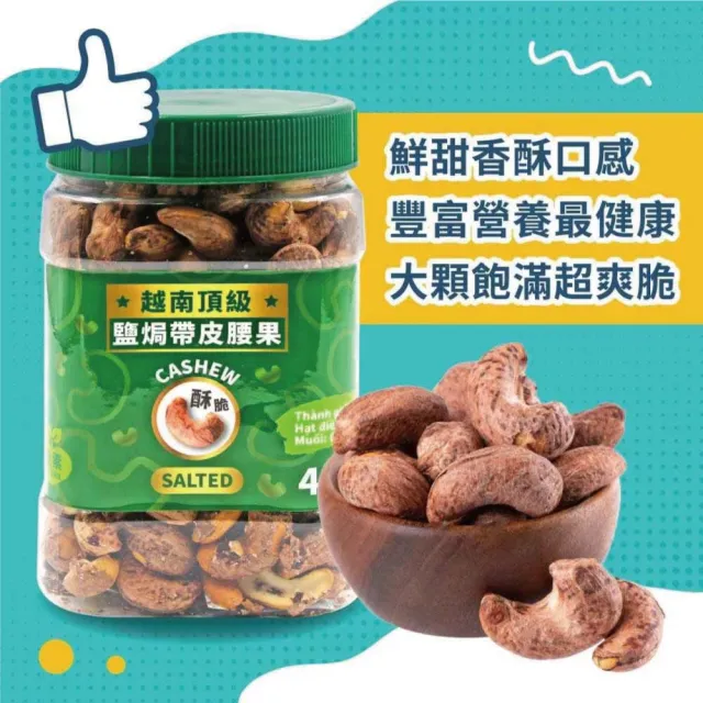 【VIETNAM CASHEW】越南頂級鹽焗帶皮腰果3罐組(480g/罐)