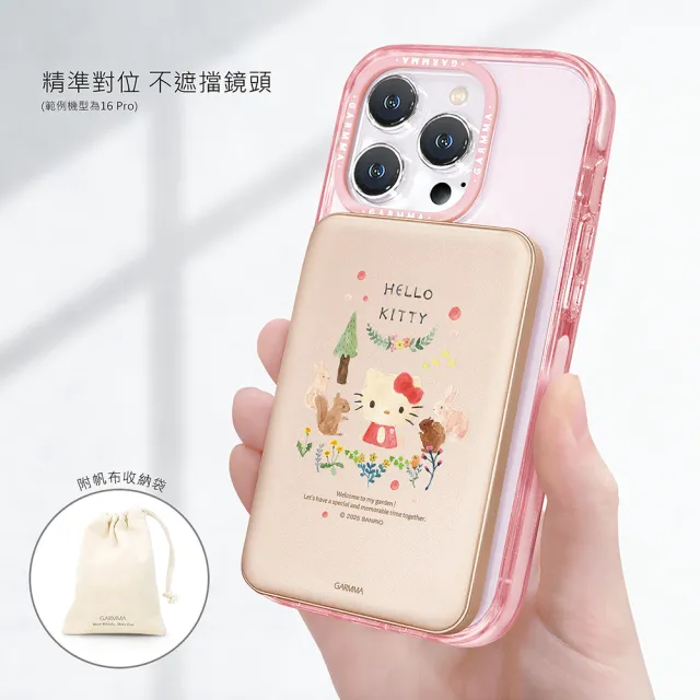 【GARMMA】Hello Kitty 磁吸超薄行動電源 IK-7CAF15 5000mAh 雙孔輸出/磁吸行動電源 18Wh(輕.薄.小)