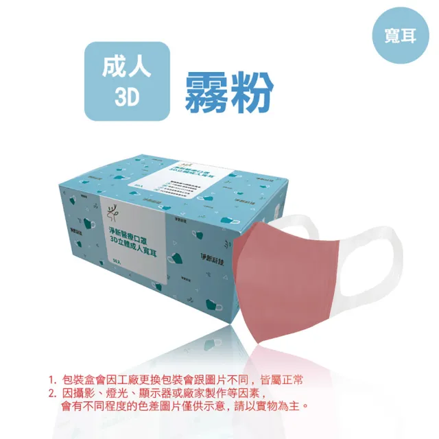 【淨新】3D醫療級成人寬耳立體口罩(50入/一盒/3D成人立體寬耳口罩 防護醫療級/防飛沫/灰塵)